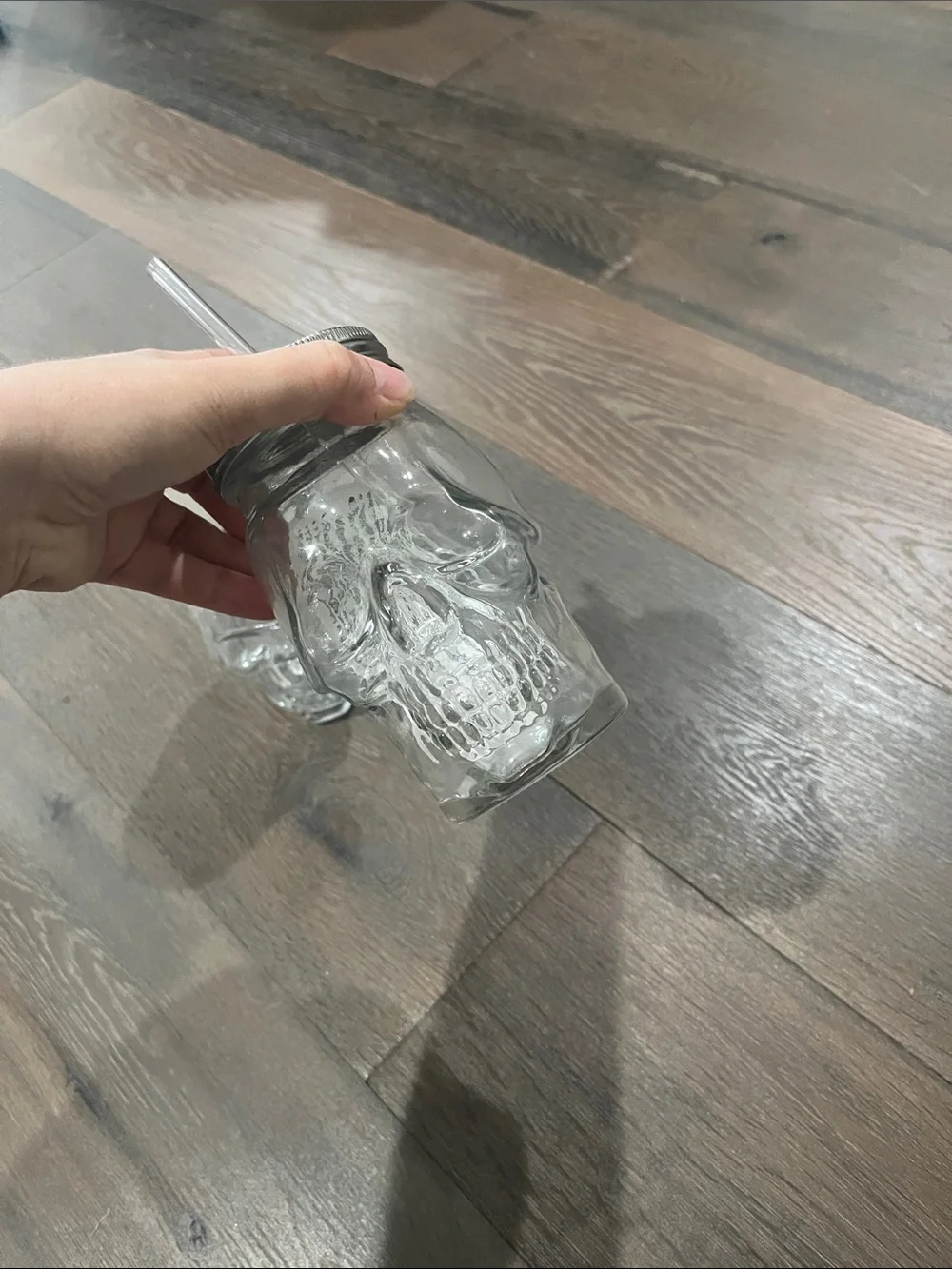 Clear Skull Mason Jar Tumblers with Silver Lids and Straws